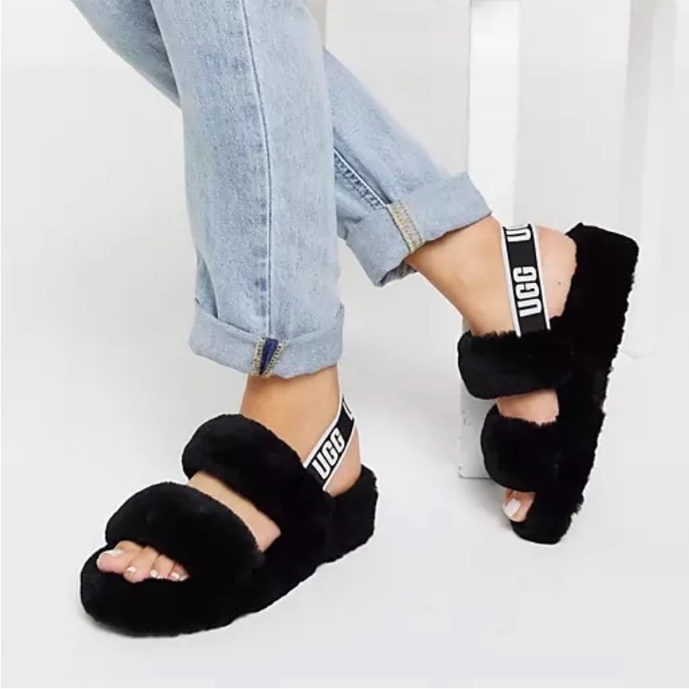 UGG Oh Yeah Logo Double Strap cozy Sandals black 7